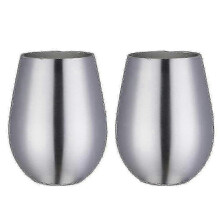 (True Color)Set of 2 Stainless Steel Stemless Wine Glasses for Travel