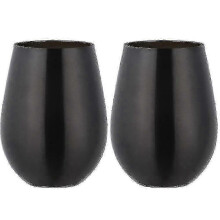 (Black) Set of 2 Stainless Steel Stemless Wine Glasses for Travel