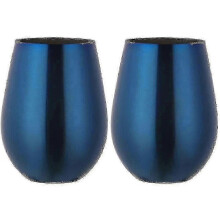(Blue) Set of 2 Stainless Steel Stemless Wine Glasses for Travel