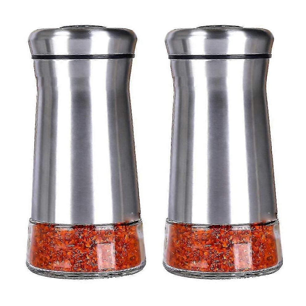 Salt and Pepper Shaker Set (Conical) - Spice Dispenser with Adjustable Pour Holes - Stainless Steel Glass