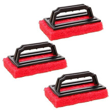 (Red) Grill Cleaning Kit, Heavy Duty Griddle Scouring Pad & Handle, Charcoal Griddle Cleaning Brush