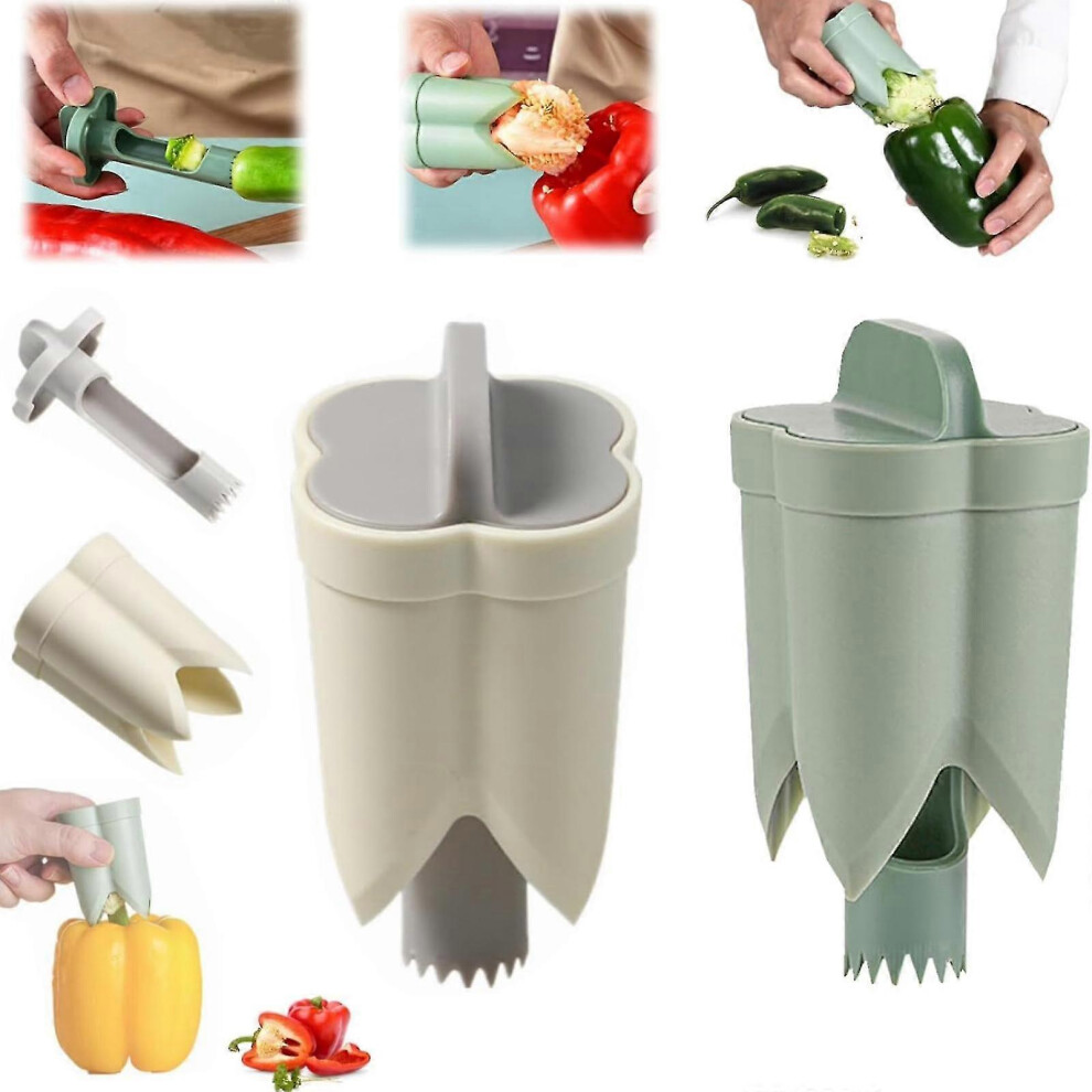 （Green3PCS） Pepper Corer, 2 in 1 Pepper Seed Remover, Quick Pepper Corer for Fruits and Vegetables 6.14