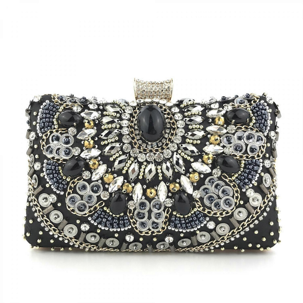 Kikidex (As Show, One Size) Aveki Women Clutches Flower Evening Handbag Chain Strap Shoulder Bag, Black