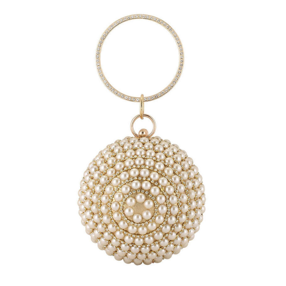 Kikidex (As Show, One Size) Aveki Women Round Ball Crystal Evening Clutch Purse Tassel Wedding Party Handbags, C Gold