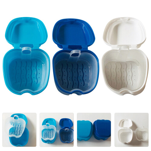 3pcs fake teeth storage boxes denture cases cups assorted color 1