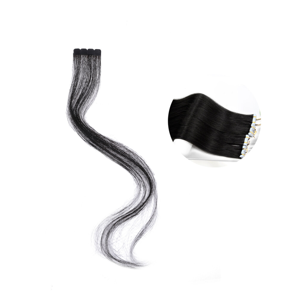 Artibetter Unisex Black 40Cm Straight Tape In Seamless Human Hair Wig