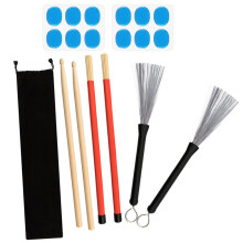 1 set drumstokken met draadborstels rute-stokken en dampeners