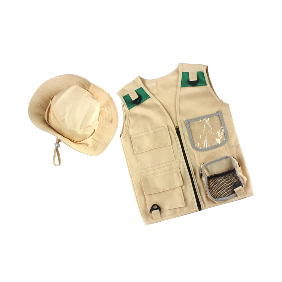 Unisex Kids Thrilling Outdoor Explorer Kit Cargo Vest And Hat Backyard Costume For