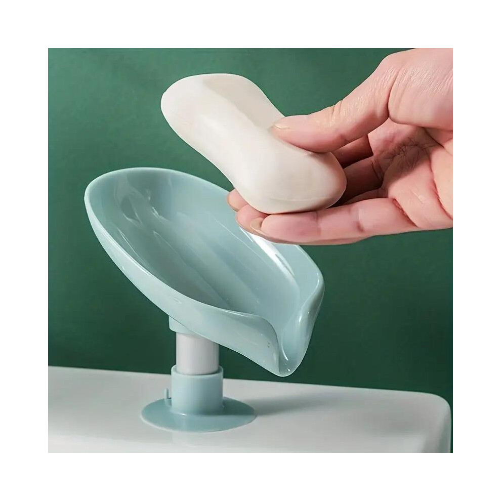 (Light Wash, one size) Soap Dish with Suction Cup, Leaf Shaped Soap Bar Holder, Soap Saver, Soap Storage Rack for Bathroom Kitchen Outdoor Camping, Va-image-OPC-PKRK6TT-NEW