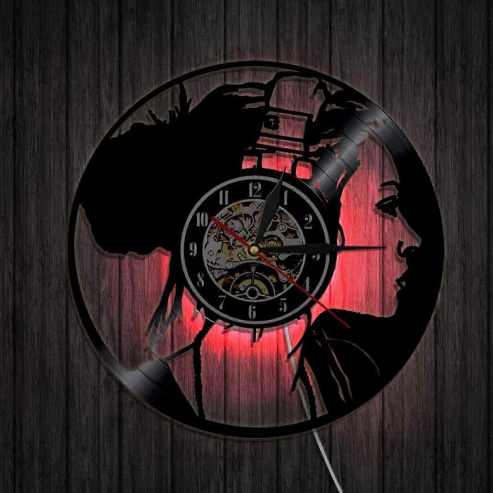 Kikidex (As Show, One Size) Music Vinyl Record Wall Clock -Music Girl Led Wall Clock -Vinyl Clock -Living Room Wall Decor - Unique Gifts For Music Lover Light