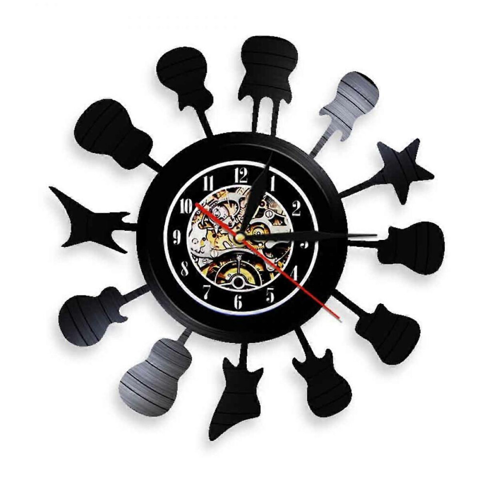 Kikidex (As Show, One Size) Music Vinyl Record Wall Clock -Instrument Guitar Series Vinyl Wall Clock - Vinyl Clock - Living Room Wall Decor - Unique Gifts Fo Black