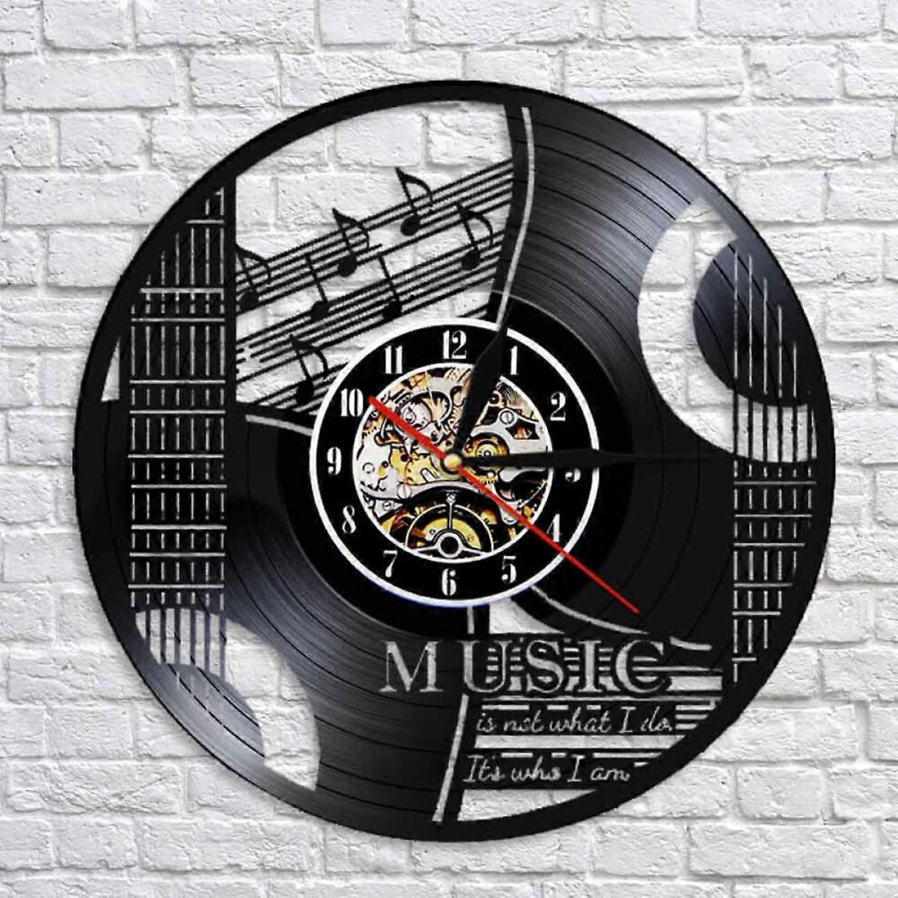 Kikidex (As Show, One Size) Music Vinyl Record Wall Clock -Musical Instrument Notes Vinyl Cdwall Clock - Vinyl Clock - Living Room Wall Decor - Unique Gifts Black