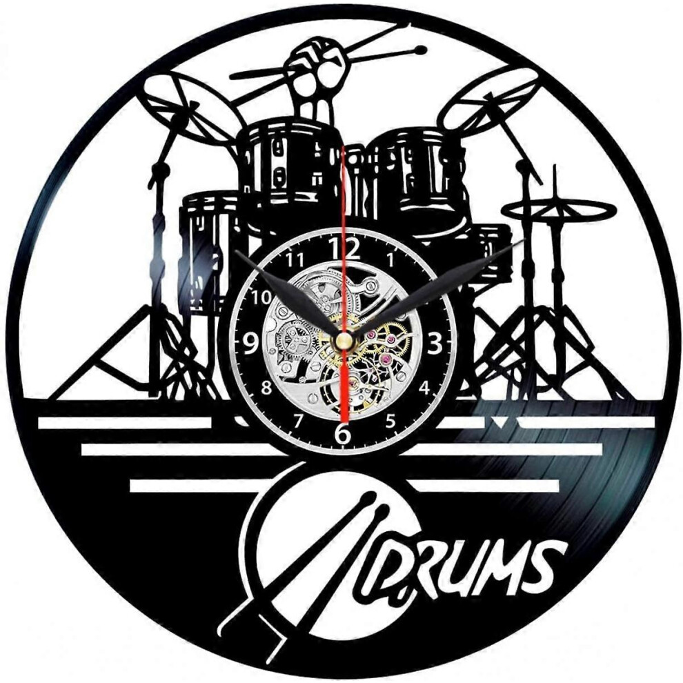 Kikidex (As Show, One Size) Queen Clocks Clock Drum Set - Vinyl Record Wall Decorations - Rock Art Decor - Drummer Gifts- Black