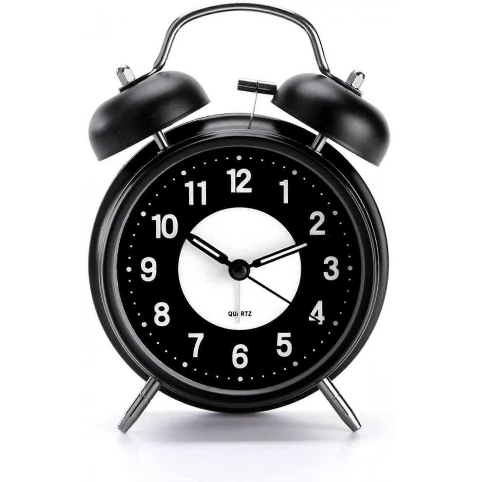 Kikidex (As Show, One Size) 4-Inch Vintage Analog Alarm Clock For Heavy Sleepers, With Nightlight And Luminous Background, Not-Ticking And Battery Operated,,B