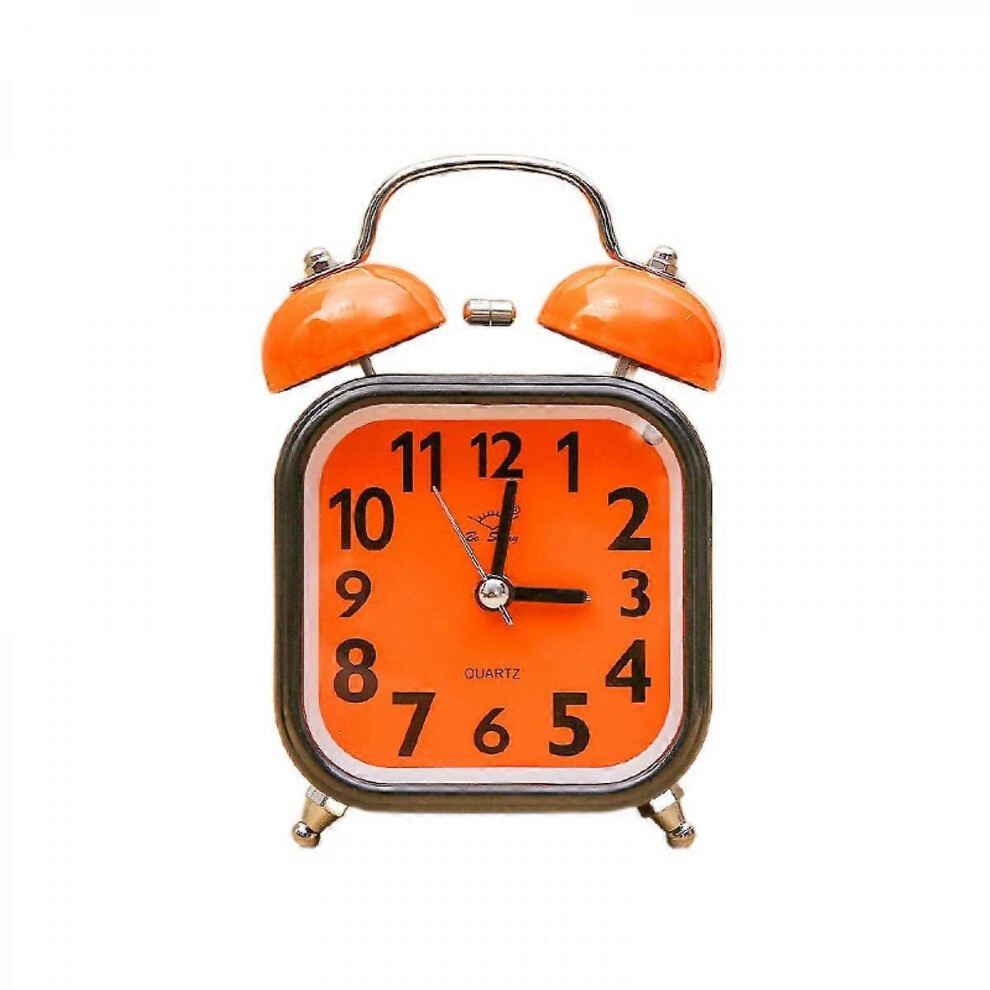 Kikidex (As Show, One Size) 3.5 Inch Square Metal Luminous Cute Alarm Clock Silent Alarm Clock For Students, Children And Adults (Orange) Orange