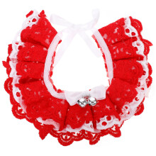 Decorative Kitten Collar Puppy Neck Ornament Lace Pet Burp Cloth (Red)
