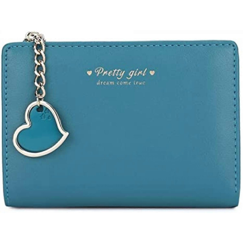 Kikidex (As Show, One Size) Small Wallet With Heart Pendant Bifold Wallet Zipper Pocket Cash Card Holder Coin Purse For Women Girls (, Heart Charm) Green
