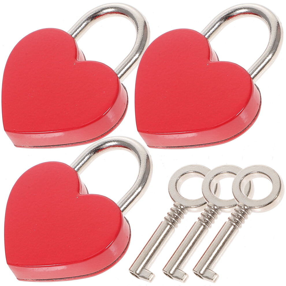 3Sets Red Zinc Alloy Heart Lock Mini Padlock With Key For Bags Decor 3301153102144