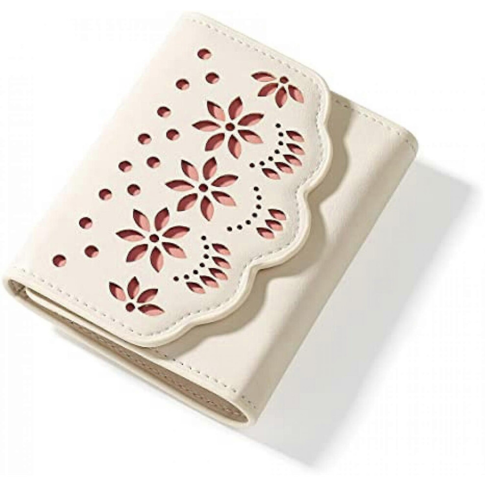 Kikidex (As Show, One Size) Womens Floral Hollow Wallet With Zipper Coin Pouch Phone Section Bifold Wallet Cash Credit Card Id Photo Window (Short, Off ) White