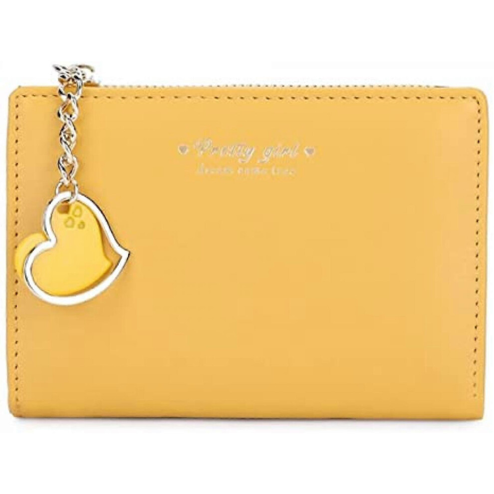 Kikidex (As Show, One Size) Small Wallet With Heart Pendant Bifold Wallet Zipper Pocket Cash Card Holder Coin Purse For Women Girls (, Heart Charm) Yellow
