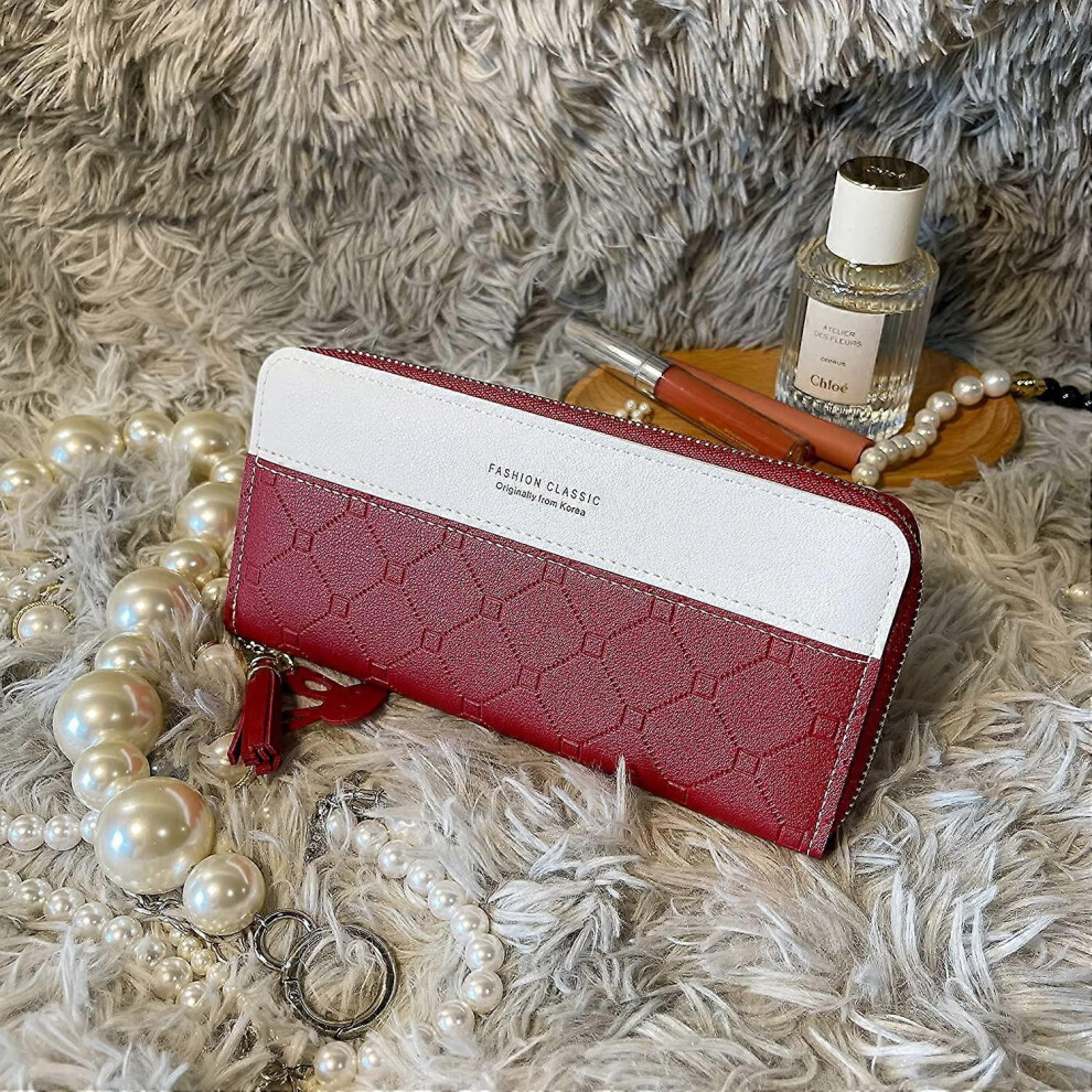 Kikidex (As Show, One Size) Wallets For Women Pu Leather Multi Credit Card Large Capacity Zip Around Clutch Travel Purse, Valentines Day Gift - Red