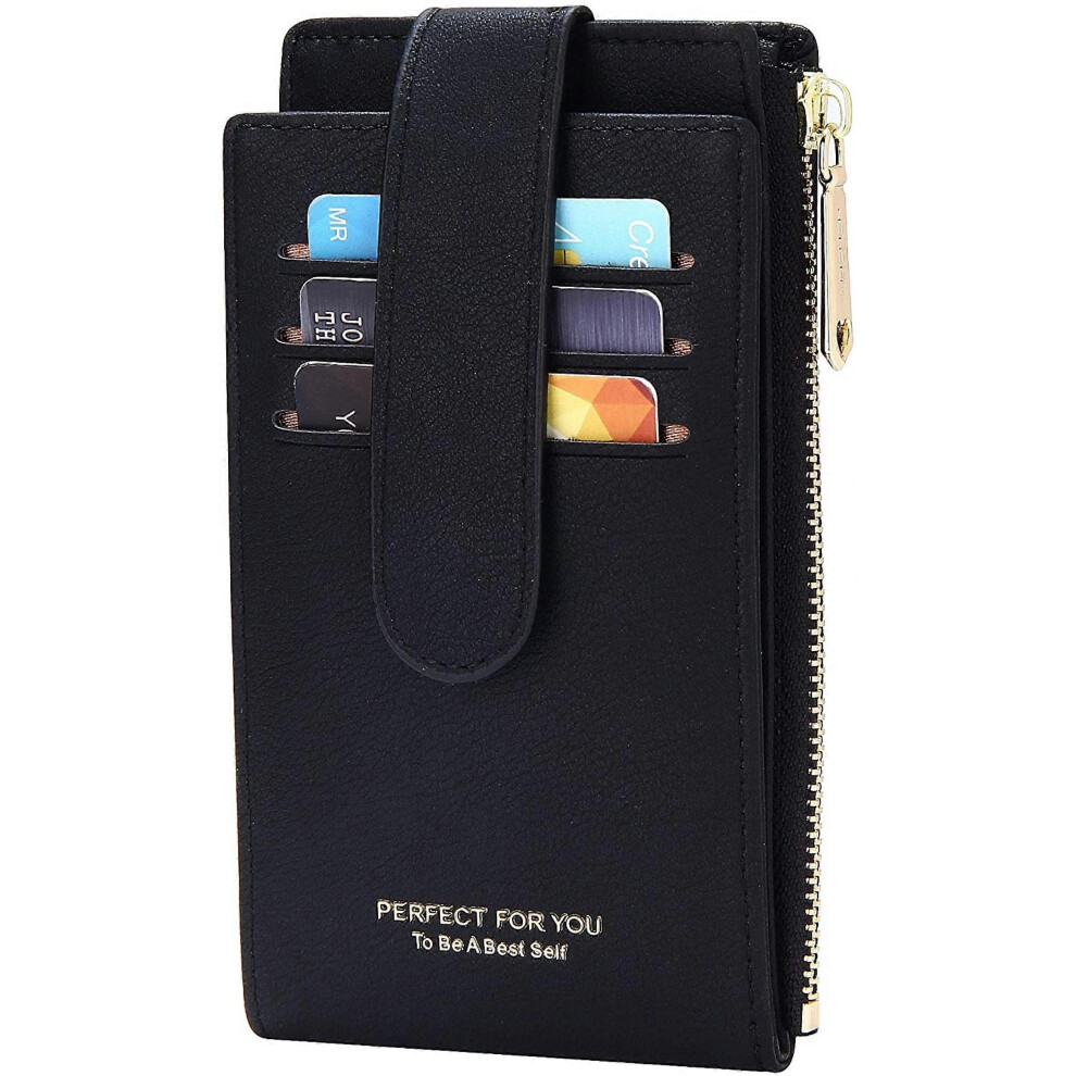 Kikidex (As Show, One Size) Card Holder Wallet For Women Slim Bifold Zipper Card Organizer Wallets With Gift Box - Black