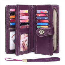 (As show, One size) Ladies Wallet RFID Blocking Leather Wallet Large Capacity Long Credit Card Cash Clip (dark purple)