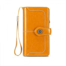 (As show, One size) Ladies Wallet RFID Blocking Leather Wallet Large Capacity Long Credit Card Cash Clip (yellow)