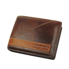 (As show, One size) Men's RFID Blocking 100 Percent Leather Slimfold Wallet Bi-Fold, BROWN