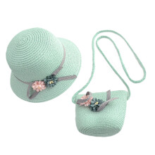 kids beach kit with straw hat and crossbody bag for girls light green