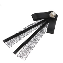 black pre-tied bow tie with collar pin ribbon clothes accessory
