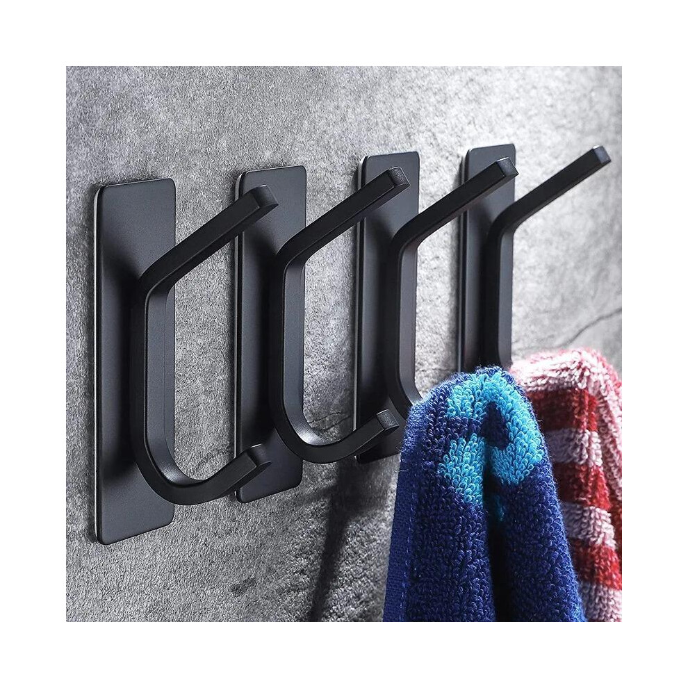 (Black, 4 Counts) Sticky Hook (4 Counts), Stainless Steel Waterproof Durable Adhesive Hook For Bathrobe, Towels & Coats, Ideal For Bathroom & Bedroom 5071832430155