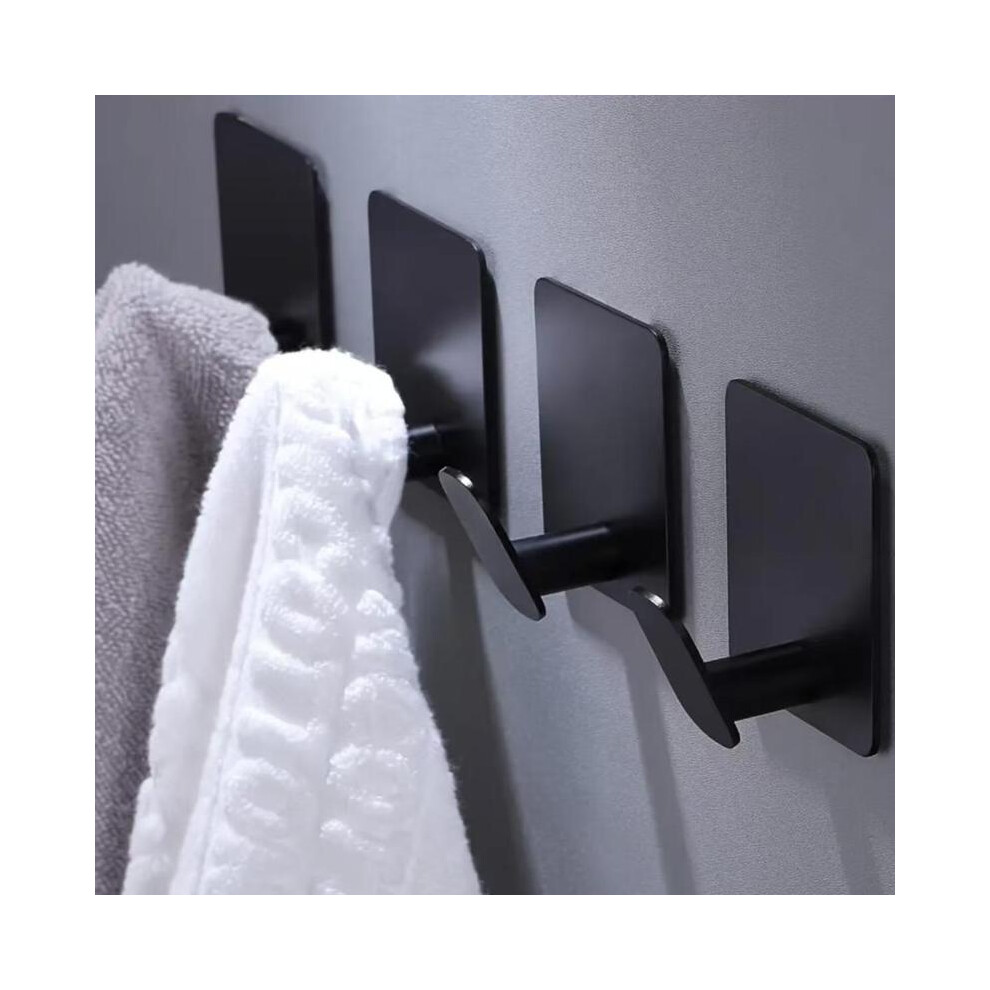 (Jet Black, 4 Counts) Sticky Hook (4 Counts), Stainless Steel Waterproof Durable Adhesive Hook For Bathrobe, Towels & Coats, Ideal For Bathroom & Bedr 5071832430179