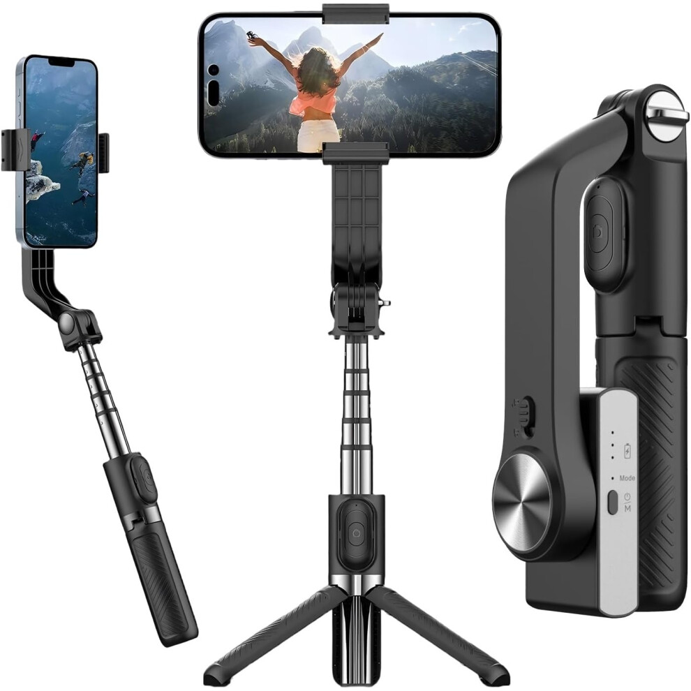 1-Axis Smartphone Gimbal Stabilizer With Remote, Aluminum Extendable Selfie Stick Tripod,Auto Balance(Black) Black 6976918079053