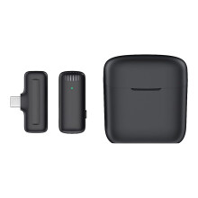Wireless Lavalier Microphone with Charging Case for Recording 3 Level Noise Canceling Headphones(Black)