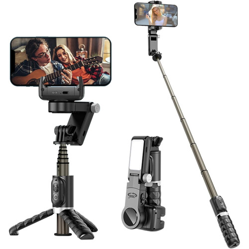 360 Rotation Smartphone Gimbal Stabilizer, Bluetooth Remote Control, Compatible with iPhone/Android(Black)