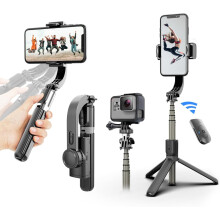 Gimbal Stabilizer for Smartphone, with Retractable Selfie Stick and Tripod,1-Axis Multifunction Remote(Black)