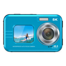 Waterproof Digital Camera 5K Ultra HD, 48MP, Dual Screens (2.8" Rear & 1.7" Front), 16X Zoom, Autofocus(Blue)