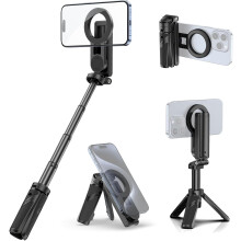 Magnetic Tripod for Phone with Remote Control, 3-in-1 Selfie Stick Handle Grip 360 Rotation Extendable(Black)
