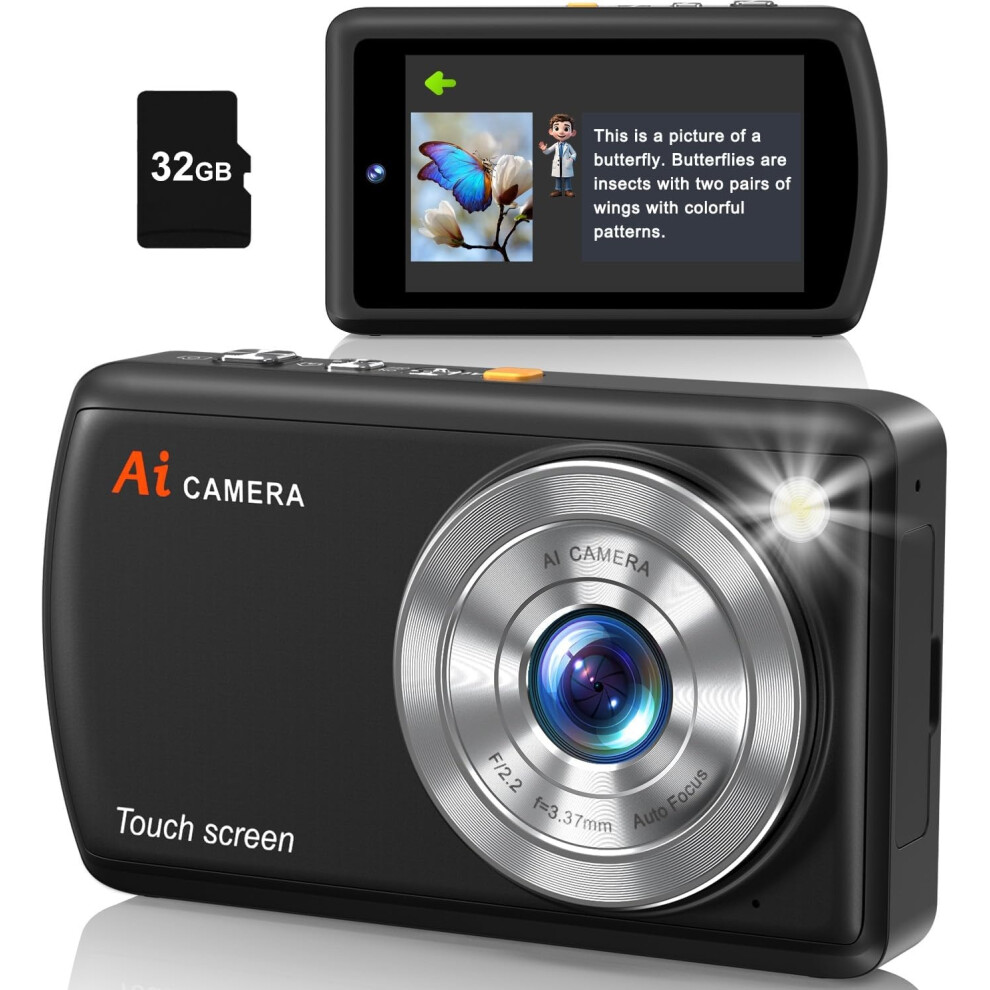Ai Digital Camera, Wifi Cameras For Photography With Object Recognition, Shoot Digital Camera (Black) Black 6976918079930