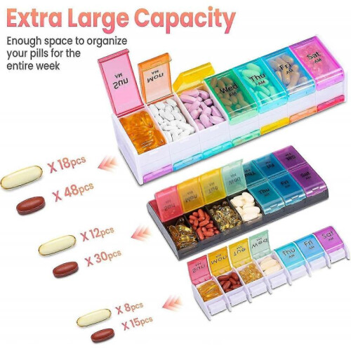 (White)Extra Large Weekly Pill Organizer 7 Day AM PM Medicine Box with Double Layer Jumbo Compartments 2