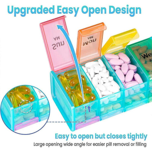 (Transparent)Extra Large Weekly Pill Organizer 7 Day AM PM Medicine Box with Double Layer Jumbo Compartments 1