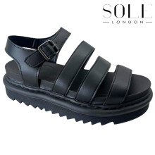 (BLACK , EU 36 - UK 3) Ladies Chunky Sole Flatform Strappy Sandals - New Platform Gladiator Shoes for Women