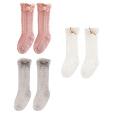 3 pairs baby socks for spring summer, thin mesh long tube with bowknot