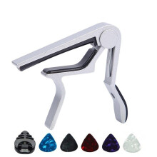 (Silver, 7 Counts) Guitar Capo with Pick Set (7 Counts), Electric Guitar Capo for Acoustic and Electric Guitars and 5 Picks and 1 Holder, Music Accessories,