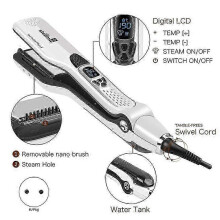 Plancha de pelo a vapor 2025 con peine extraíble, enchufe europeo, color blanco