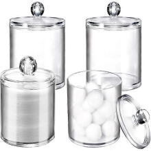 Clear Plastic Apothecary Jar, Space Saving with Durability and Impact Resistance, Ideal for Storing Small Items, Makeup Organizer (4 Pcs).