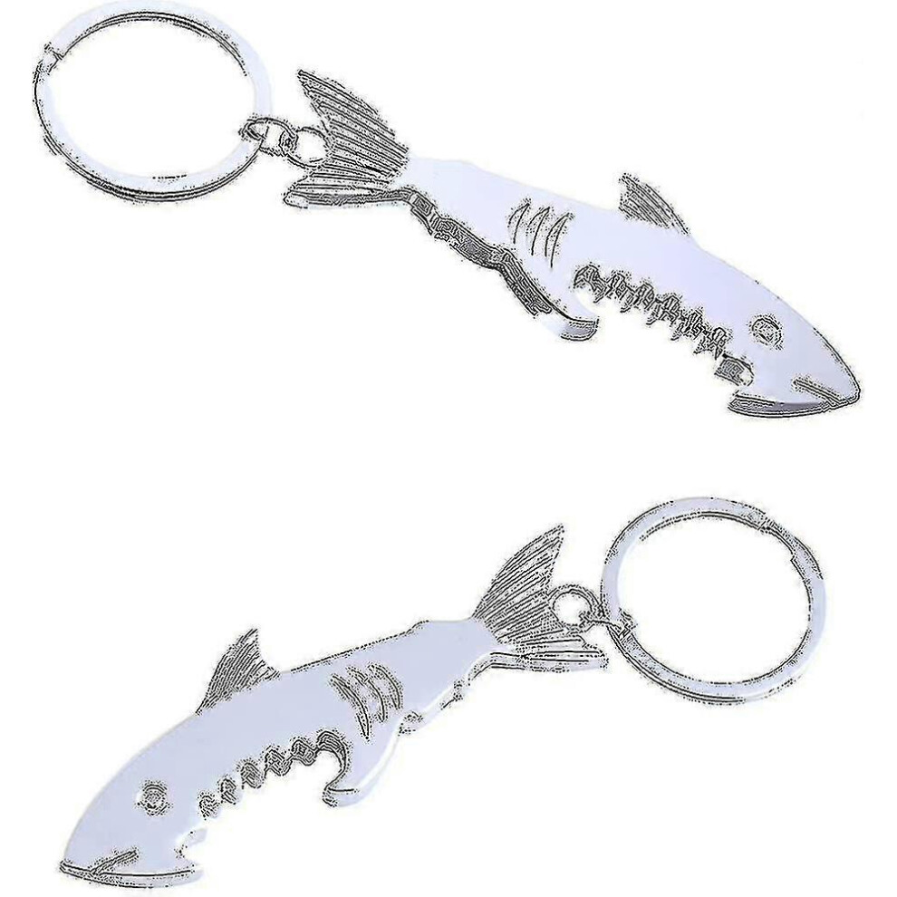 Novelty Metal Shark Bottle Opener Keychain Beer Bottle Opener 2 Pcs Silver