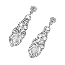women silver retro hollow diamond fringe drop earrings