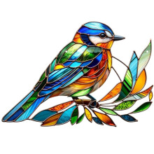 Stained Glass Birds Colorful Acrylic Bird Shape Window Hanging 7.9 X 5.5 Inch Indoor Sun Catcher With Metal Chain